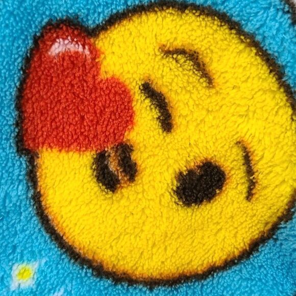 Emoji Plush Furry Fleece Blue Hooded Bathrobe Girls XS 4 Tie Robe Colorful Cute - Picture 6 of 10